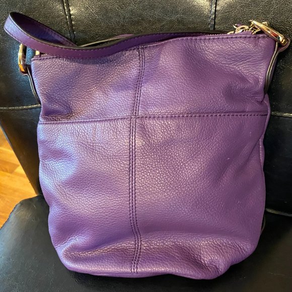 B. Makowsky Purple 100% Leather Crossbody Bag Animal Print Interior Lining - Picture 5 of 8